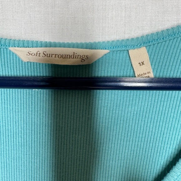 Soft Surroundings 1X Marine Green Dress Asymmetrical Hem Mixed Media Lagenlook - Picture 2 of 8